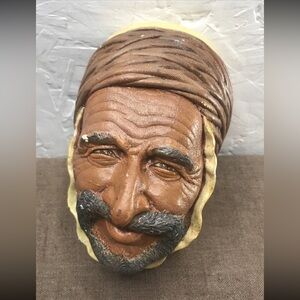 Vintage 1960s Bossons Persian Man Chalkware Head Wall Plaque Made in England